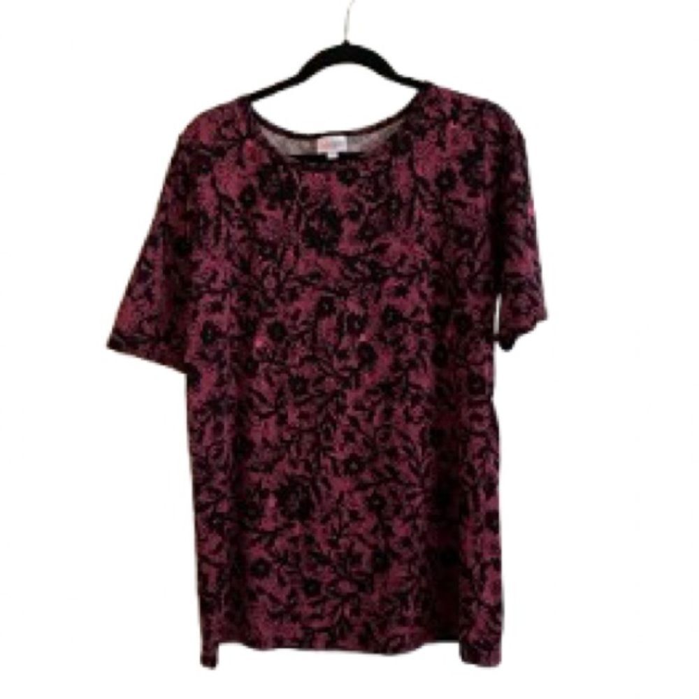 LuLaRoe Fitted Black and Pink Short Sleeve Top - Size 2XL